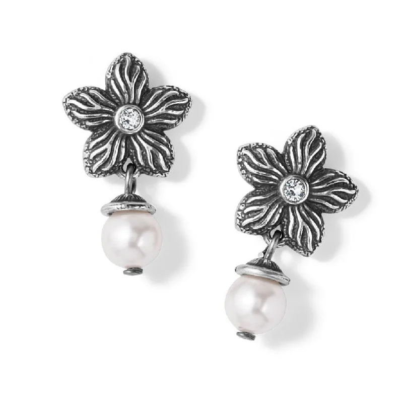 Ladies Luxe Gem Earrings -Brighton : Bloom Flower Pearl Post Drop Earrings