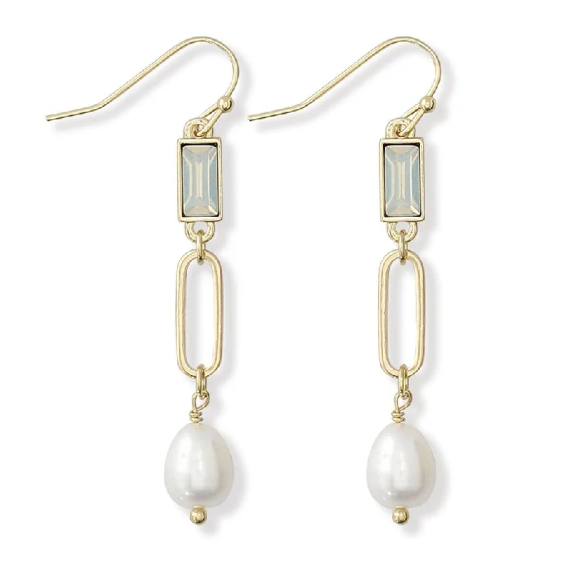 Ladies High Polish Earrings -Periwinkle by Barlow : Faceted Mint Resin & Natural Pearl Drops Earrings