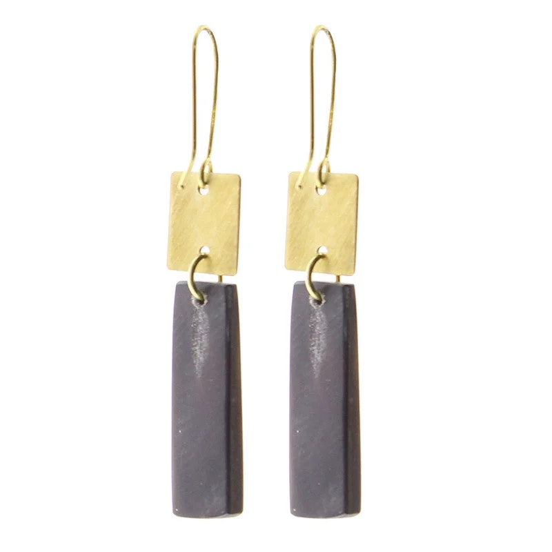 Ladies Mood Shifting Rings -Tidore Linked Square and Rectangle Earring - Dark Horn, Brass