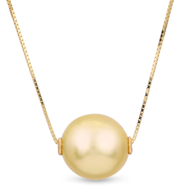 Ladies Necklaces for Date Shine-14KT Yellow Gold Golden South Sea Pearl Solitaire Necklace