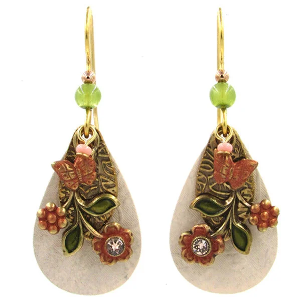 Ladies Wave Pattern Earrings -Silver Forest Floral Swag Layered Metal Drop Earrings