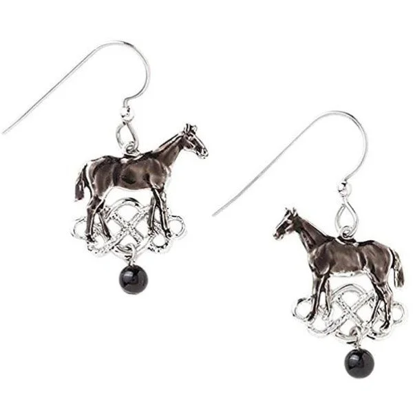 Ladies Party Glam Earrings -Silver Forest Silvertone Horse Dangle Earrings