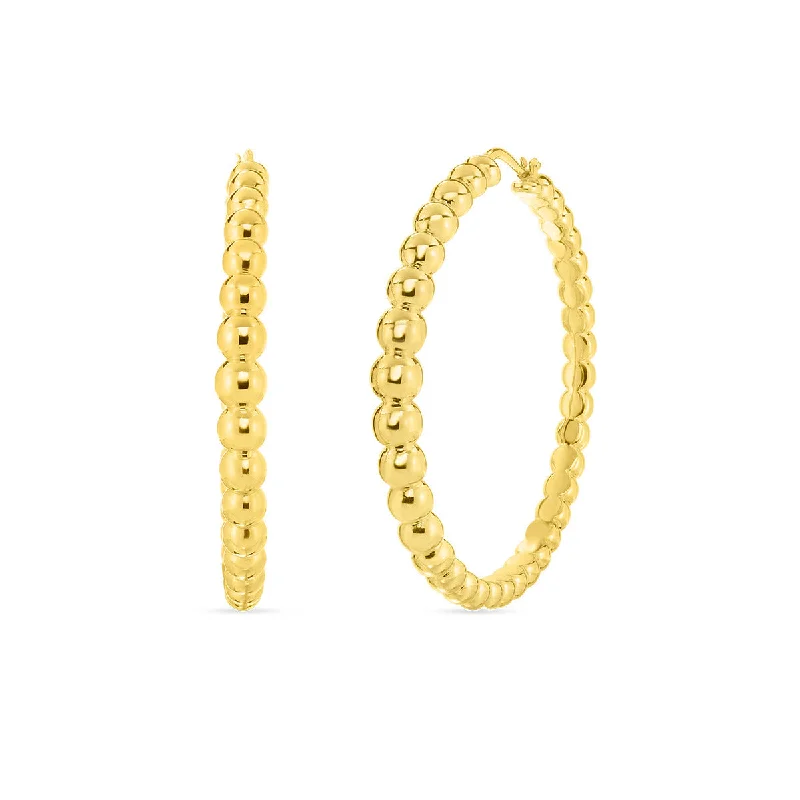 Ladies Sophisticated Rings -18K Gold Bead XL Hoop Earring