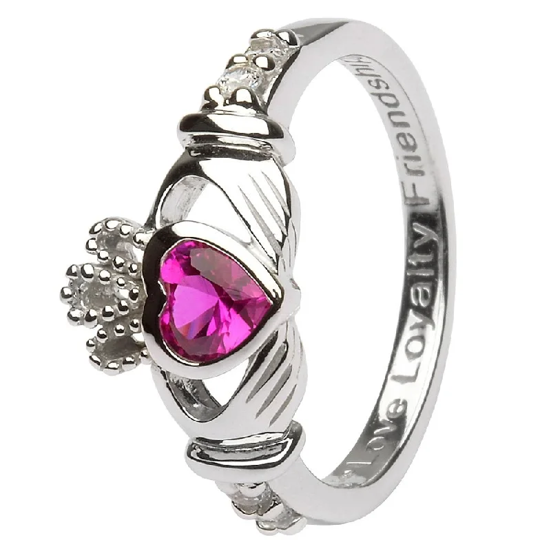 Ladies Sun Glow Rings -JULY Birthstone Silver Claddagh Ring LS-SL90-7 Inscribed with "Love Loyalty Friendship"