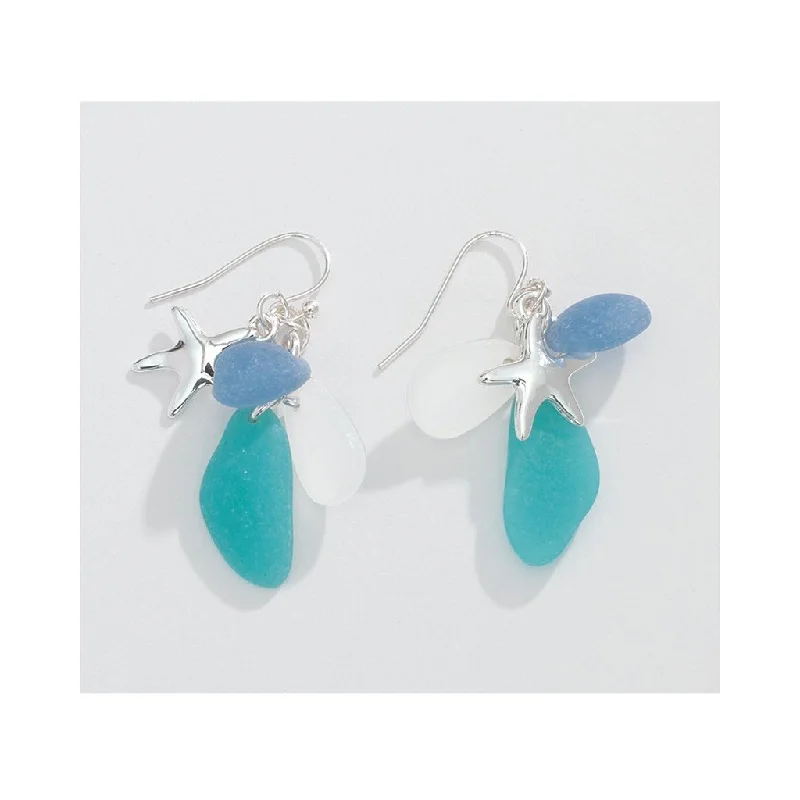 Ladies Value Stud Earrings -Periwinkle by Barlow :  Starfish and Sea Glass- Earrings