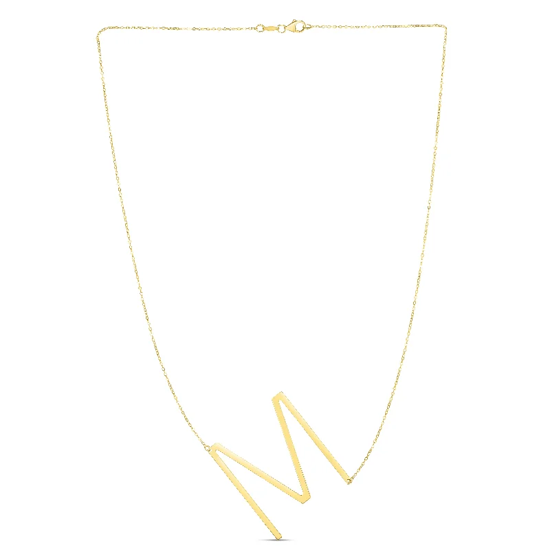 Ladies Necklaces with Sky Celestite-14K Gold Large Initial M Necklace