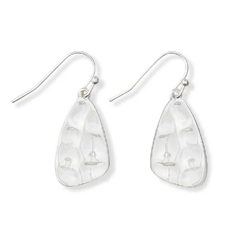 Ladies Beaded Drop Earrings -Periwinkle by Barlow : Sterling-look Hammered Drops Earrings