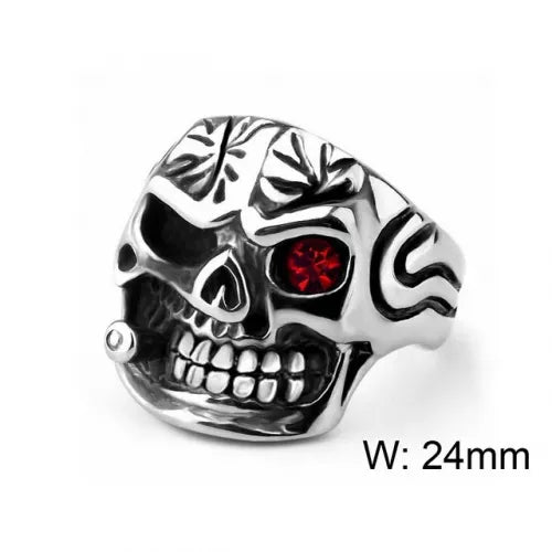 Ladies Mountain Peak Rings -Stainless Steel Red CZ Eye Skull Ring