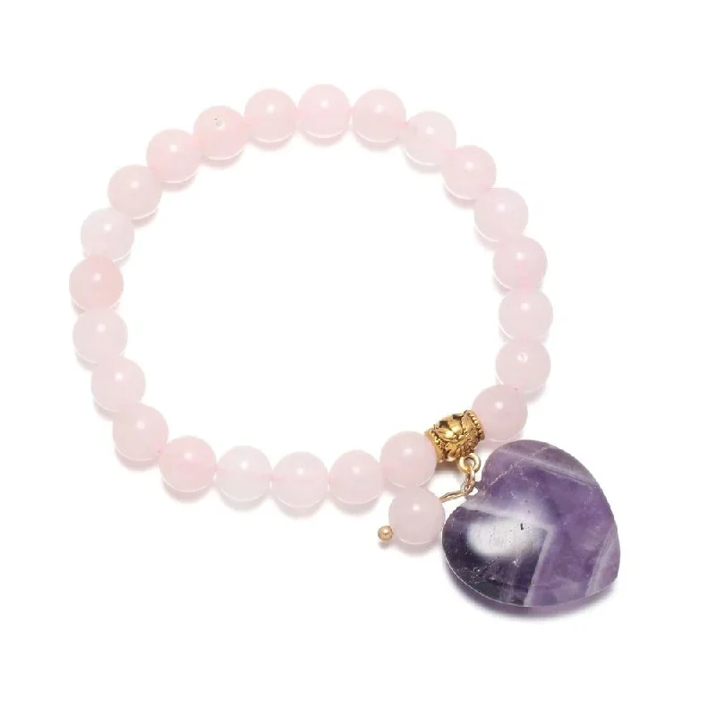 Ladies Bracelets with White Leucite-Rose Quartz Heart Pendant Bracelet