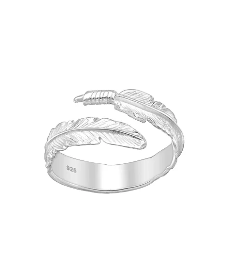 Ladies Vivid Color Rings -Sterling Silver Feather Ring