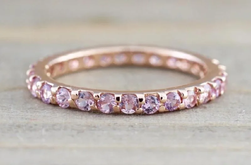 Ladies Monogram Rings -14k Gold Pink Sapphire Eternity Band Ring 2.1mm B10079