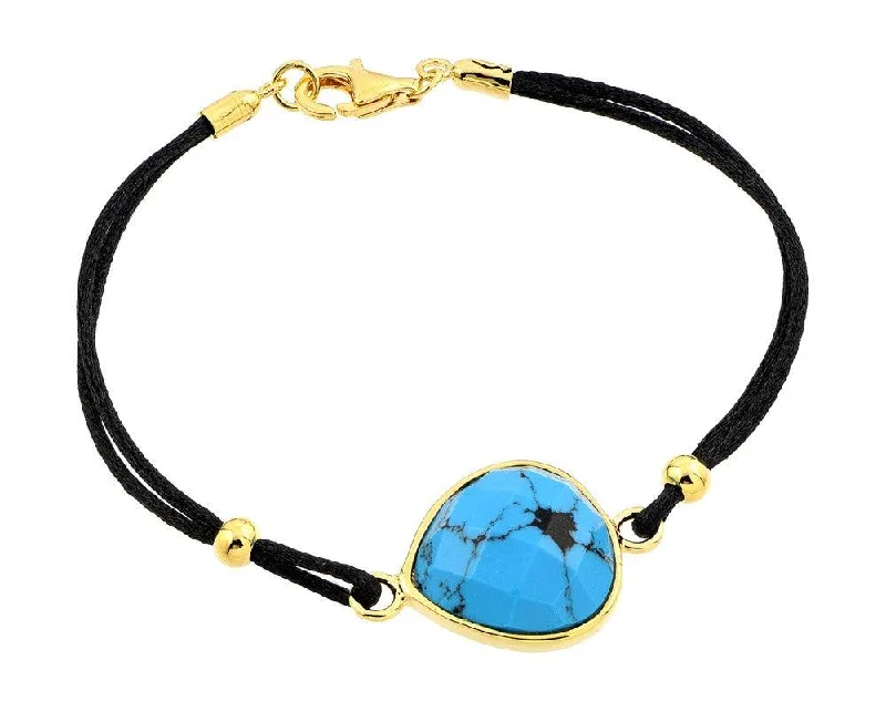 Ladies Bracelets for Pioneer Spark-Silver 925 Gold Plated Evil Eye Stone Black Rope Bracelet - BGB00171GP