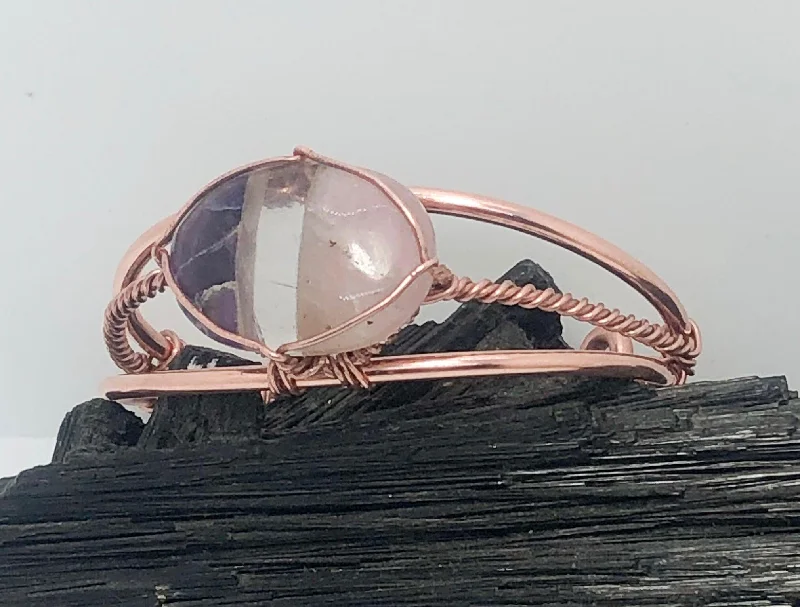 Ladies Bracelets for Youth Shine-Rose Quartz, Clear Quartz and Amethyst  Copper Wirewrapped Bangle Bracelet