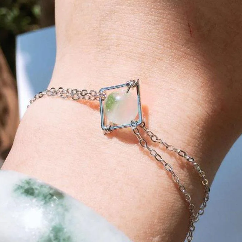 Ladies Bracelets with Pure Okenite-Handmade Cube Jade Bracelet