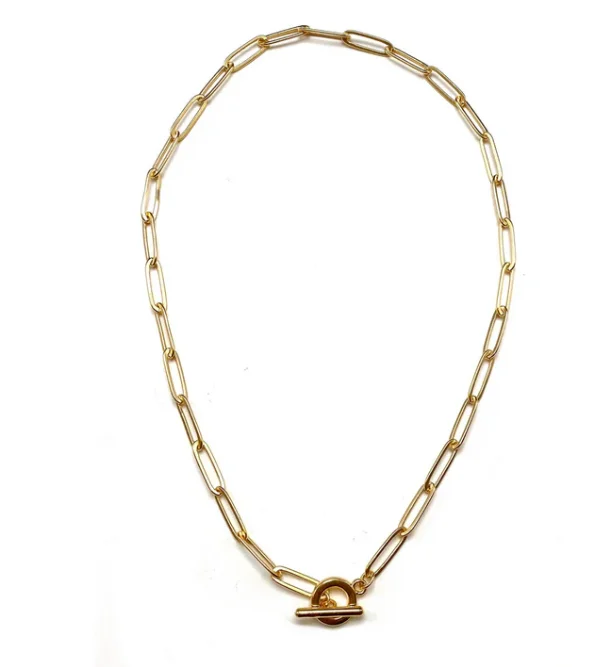 Ladies Necklaces with Brown Andalusite-Dina Mackney - Necklace Matte Gold Paperclip Toggle Chain