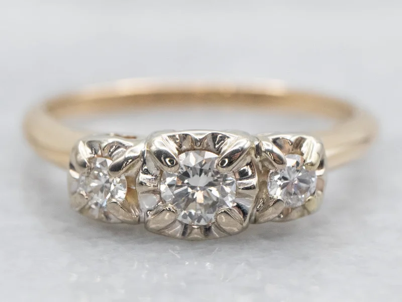 Ladies Retro Engagement Rings -Retro Two Tone Diamond Engagement Ring