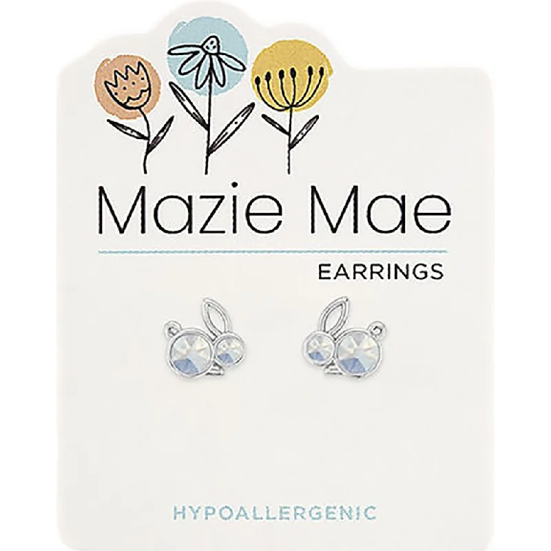 Ladies Sister Love Earrings -Center Court : Silver White Opal Bunny Mazie Mae Earrings