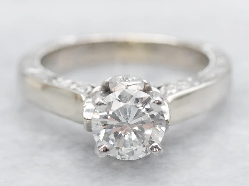 Ladies Minimalist Engagement Rings -White Gold Diamond Engagement Ring with Diamond Accents