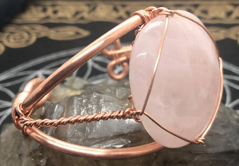 Ladies Bracelets for Explorer Glow-Rose Quartz Copper Bangle Bracelet