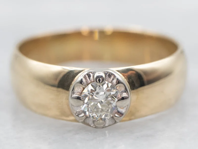 Ladies Rigid Band Engagement Rings -Vintage Old Mine Cut Diamond Engagement Ring