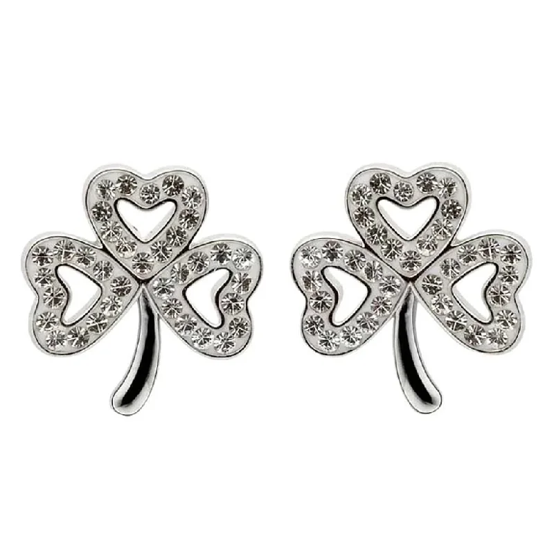 Ladies Soulful Spirit Earrings -Shanore : Shamrock Stud Earrings Adorned With Crystals