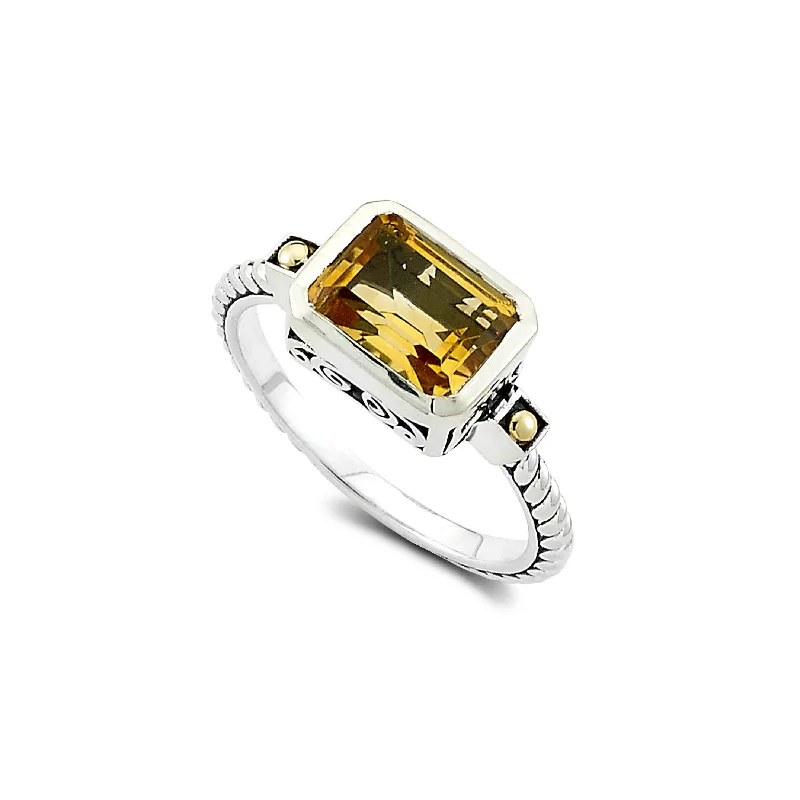 Ladies Thick Chunky Rings -Rectangular Citrine Ring, Sterling Silver and Yellow Gold