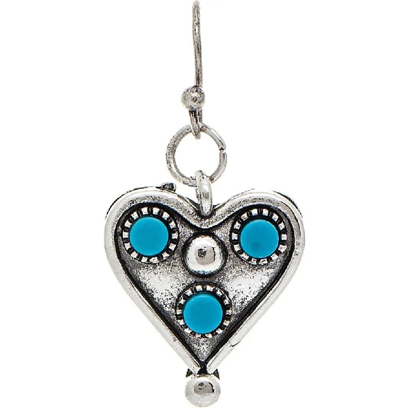 Ladies Lock Pendant Earrings -Rain : Silver Tiny Heart Turquoise Stone Earrings