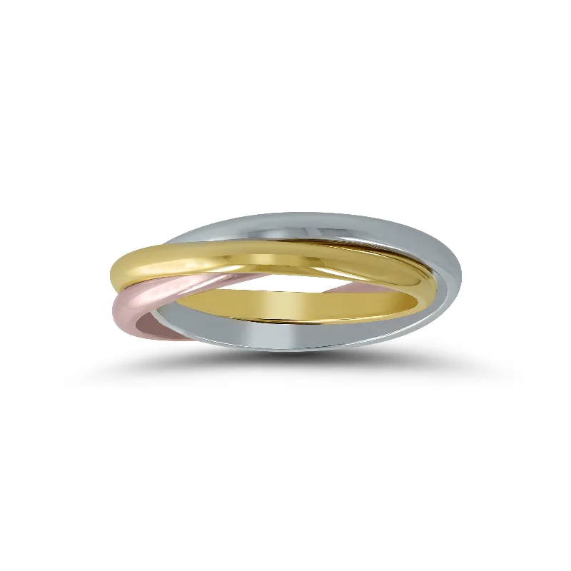 Ladies Rough Texture Rings -Tricolor Rolling Band Ring, 14 Karat Gold