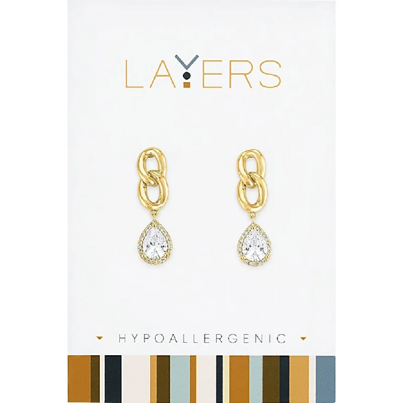 Ladies Ruby Gem Earrings -Center Court: Gold Linked Teardrop Dangle Layers Earrings