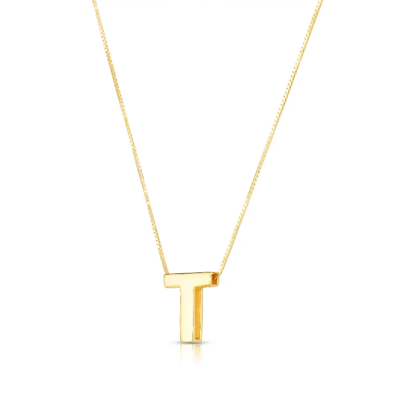 Ladies Necklaces for Kin Glow-14K Gold Block Letter Initial T Necklace