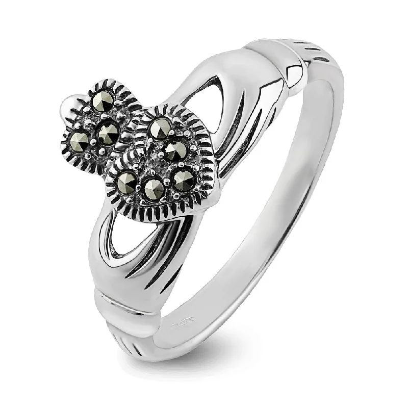 Ladies Promise Symbol Rings -Claddagh Ring S-S2448 Ladies Sterling Silver with Marcasite