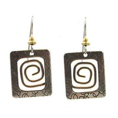 Ladies Blue Sapphire Earrings -Silver Forest Earrings Silver with Gold Coil in Open Square