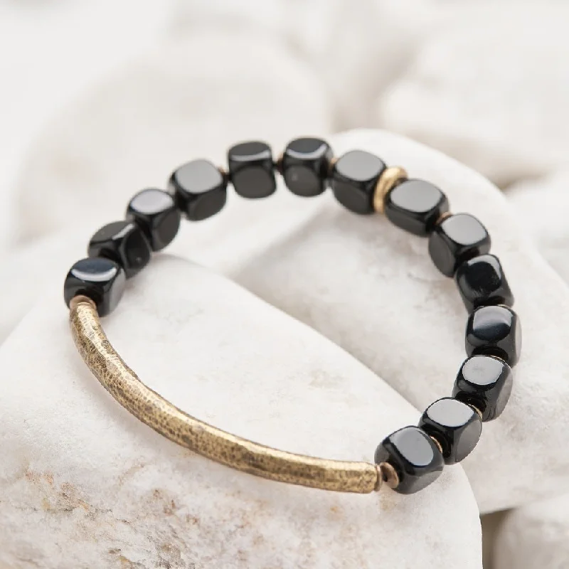 Ladies Bracelets with Square Spark-Obsidian Stone Copper Protection Bracelet