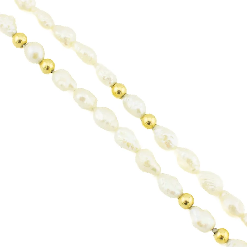 Ladies Necklaces in Rose Spark-4.6mm-5.2mm Freshwater Pearl and Gold Beads 24" Necklace in 14K Yellow Gold