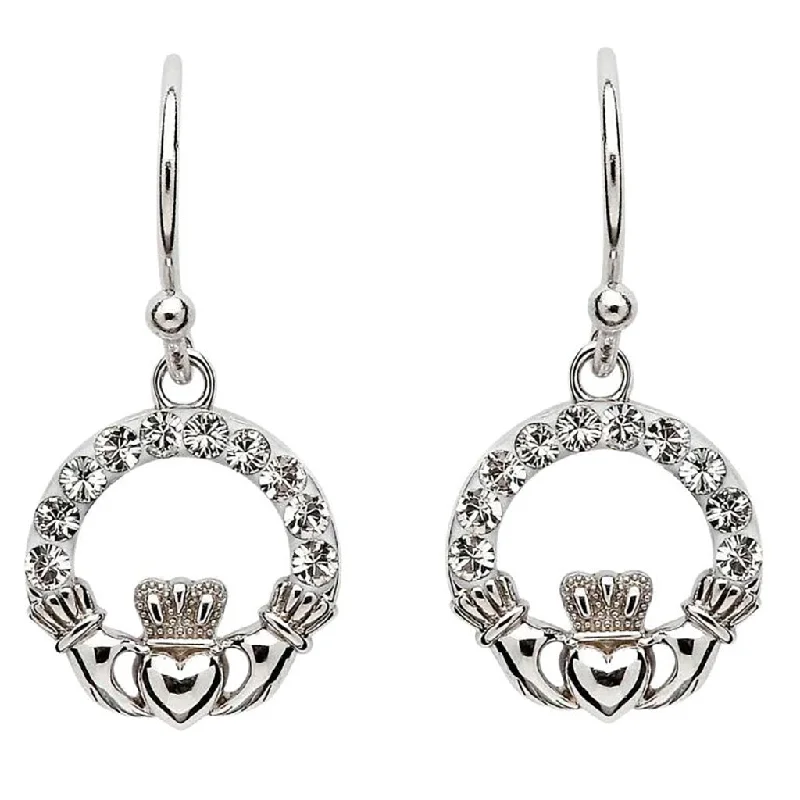 Ladies Yoga Stone Earrings -Shanore : Claddagh Earrings Adorned With Crystals