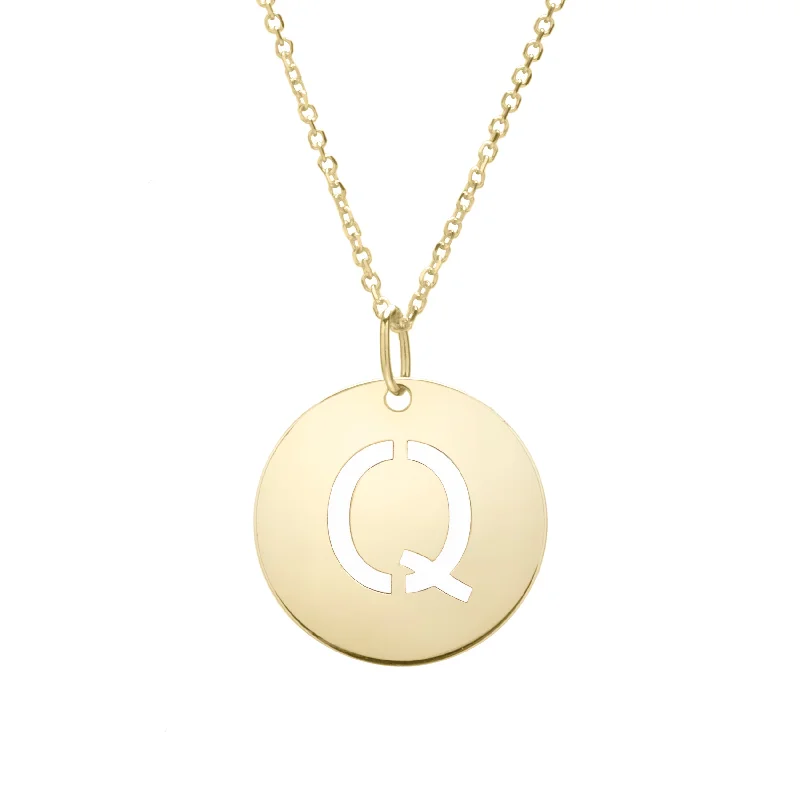 Ladies Necklaces with Bright Sunstone-14K Gold Disc Initial Q Necklace