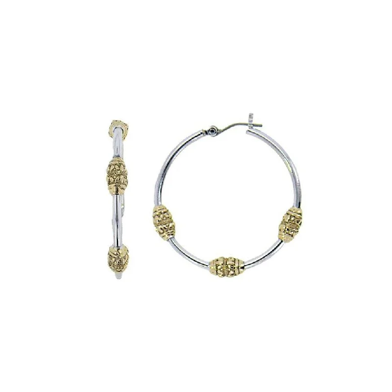 Ladies Energy Flow Earrings -John Medeiros : Beaded Two Tone Tri-Bead Hoop Earrings