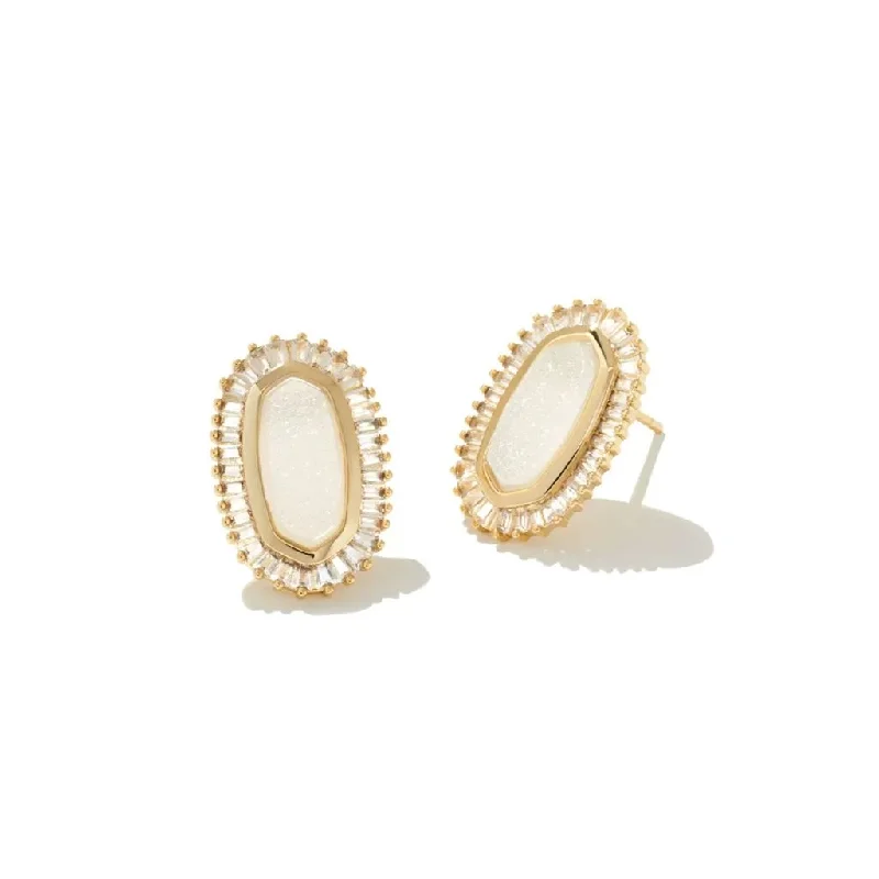 Ladies Stainless Steel Hoop Earrings -Kendra Scott : Baguette Ellie Gold Stud Earrings in Iridescent Drusy