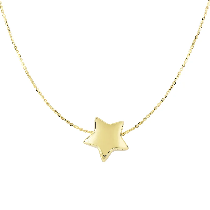 Ladies Necklaces with Globe Spark-14K Gold Polished Puffed Star Necklace