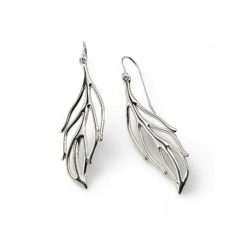 Ladies Animal Theme Rings -Open Leaf Earring, Sterling Silver