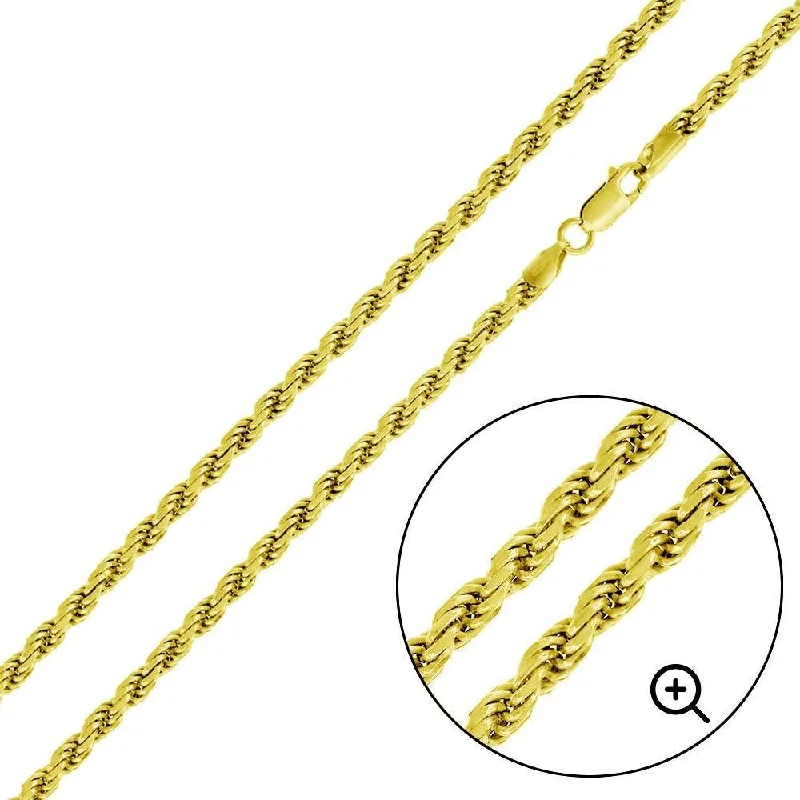 Ladies Bracelets with Square Spark-Gold Plated 925 Sterling Silver Rope 070 Chain or Bracelet 3.2mm - CH393 GP