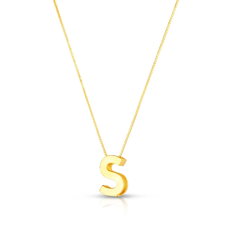 Ladies Necklaces for Mom Glow-14K Gold Block Letter Initial S Necklace