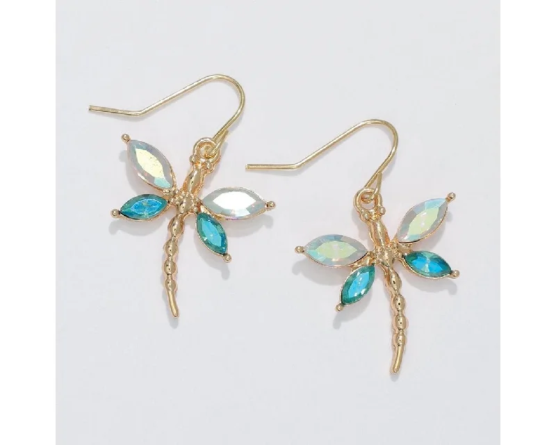 Ladies Zodiac Sign Earrings -Periwinkle by Barlow : Blue & AB Crystal Dragonflies in gold - Earrings