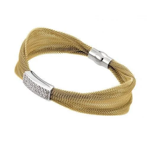 Ladies Bracelets with Star Shine-Gold Plated 925 Sterling Silver Mesh Italian Bracelet - JPB00004GP