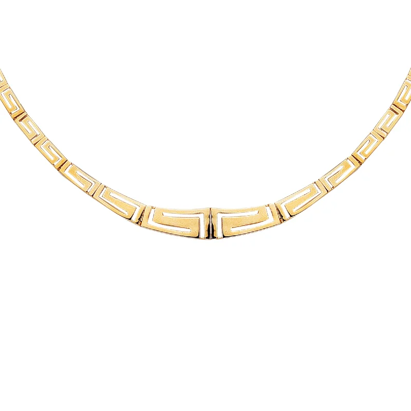 Ladies Necklaces with Flame Glow-14K Gold Greek Key Necklace