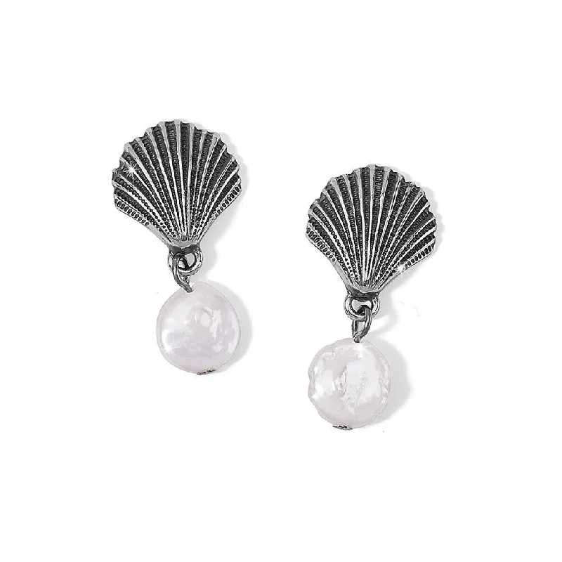 Ladies One-of-a-Kind Earrings -Brighton : Silver Shells Pearl Drop Earrings