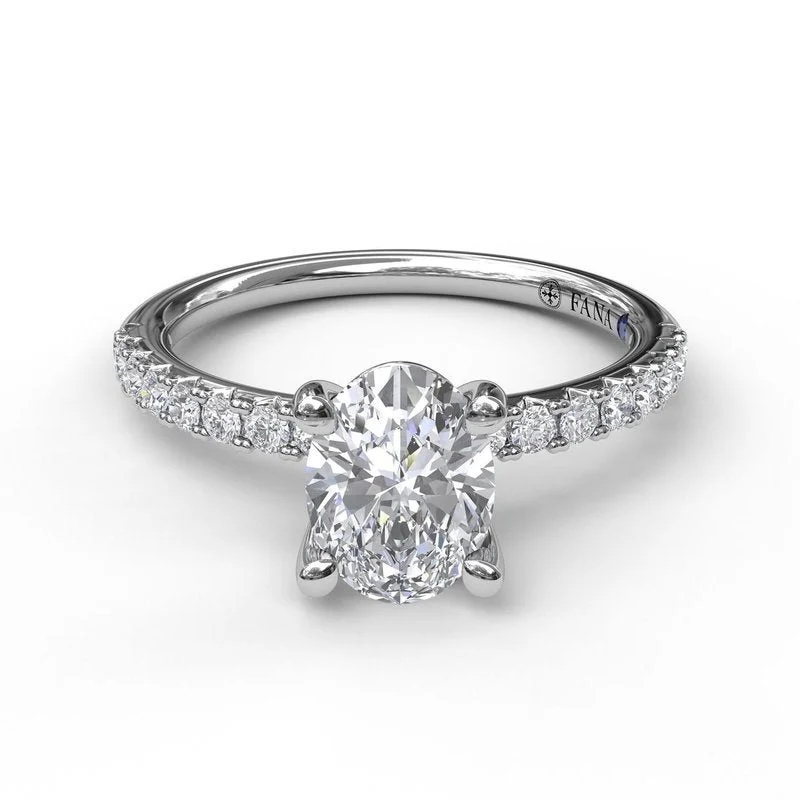 Ladies Jade Engagement Rings -Classic Single Row Engagement ring with an Oval Center Diamond. S3002