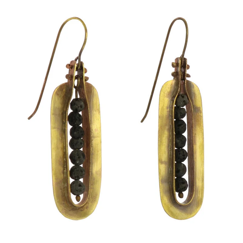 Ladies Uneven Design Rings -Kona Brass Earings, Lava Stones