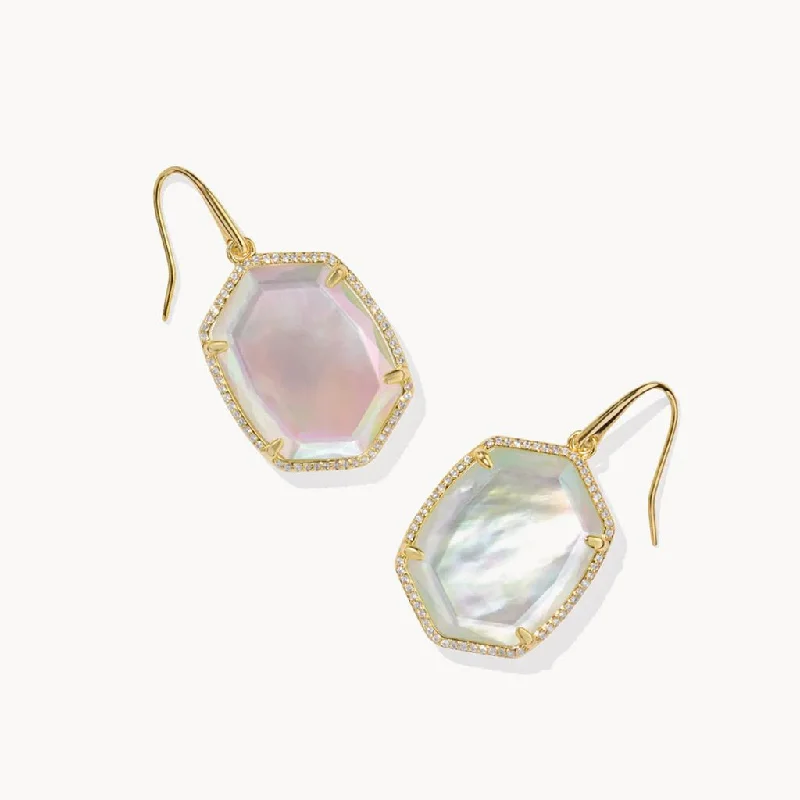 Ladies Planet Alignment Earrings -Kendra Scott : Daphne Gold Metal Pave Frame Drop Earrings in Iridescent Ivory Illusion