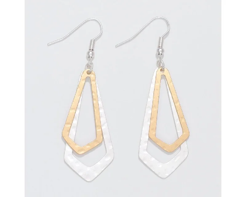 Ladies 10K Gold Earrings -Periwinkle by Barlow : Matte two-tone hammered layers - Earrings